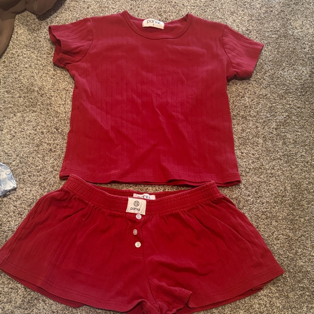 Parke Valentines Day Pointelle Short Sleeve Top and Shorts Set